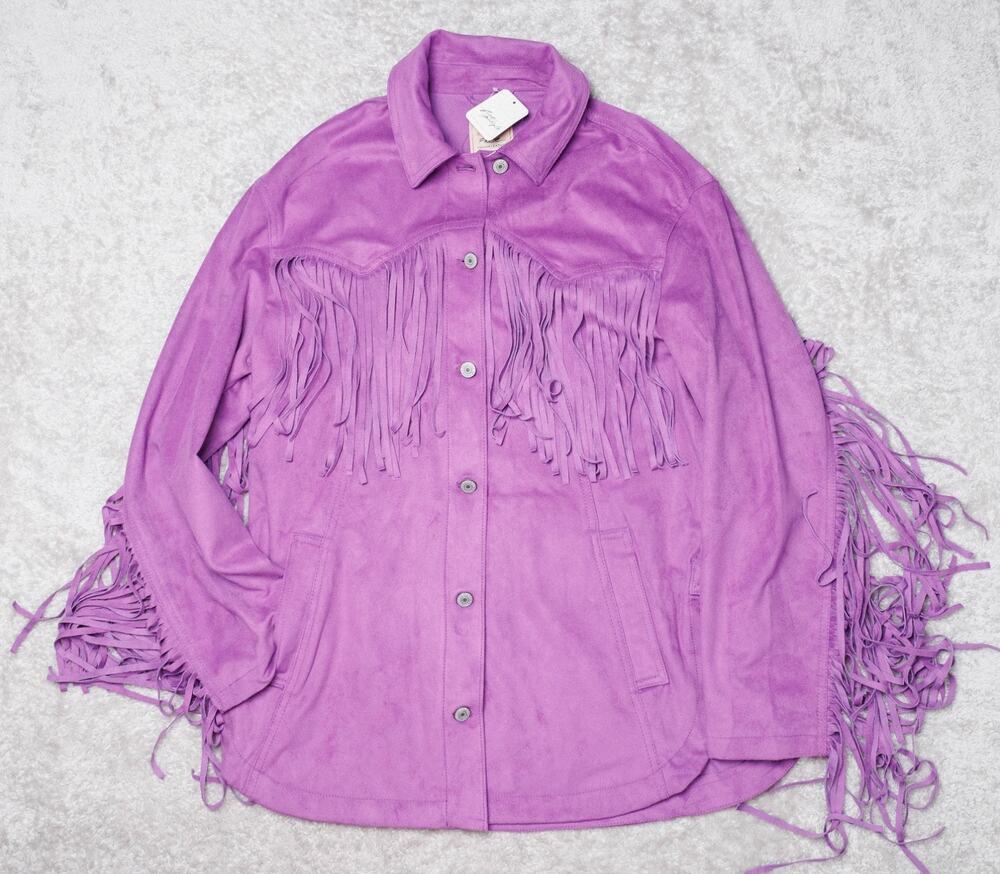 We The Free Fringe Out Vibrant Purple Vegan Suede Jacket Womens Size S NWT